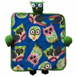 Handmade Anti-pill Owl fleece lovey with Green crochet owl